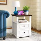 Table de chevet haute rustique en bois de 45,7 cm avec station de charge – Blanc