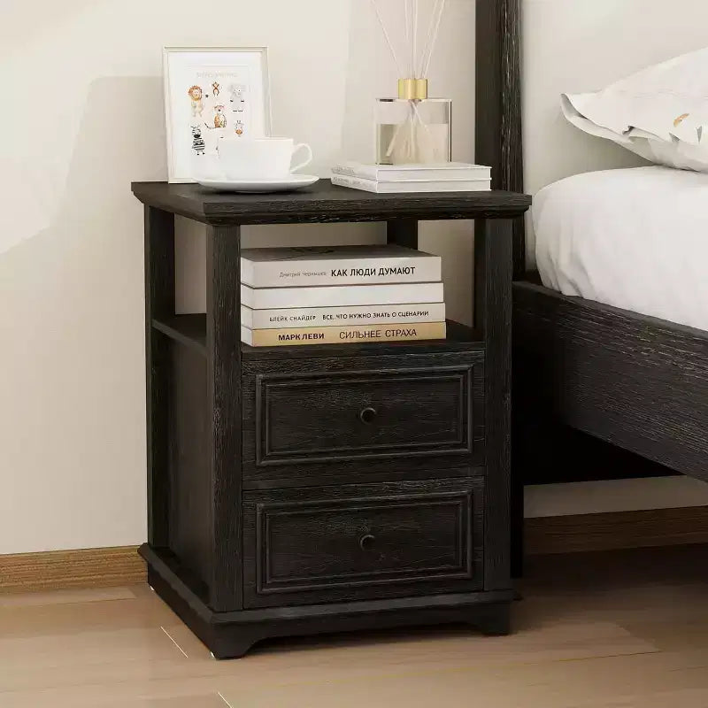 Table de chevet haute rustique en bois de 45,7 cm avec station de charge – Blanc