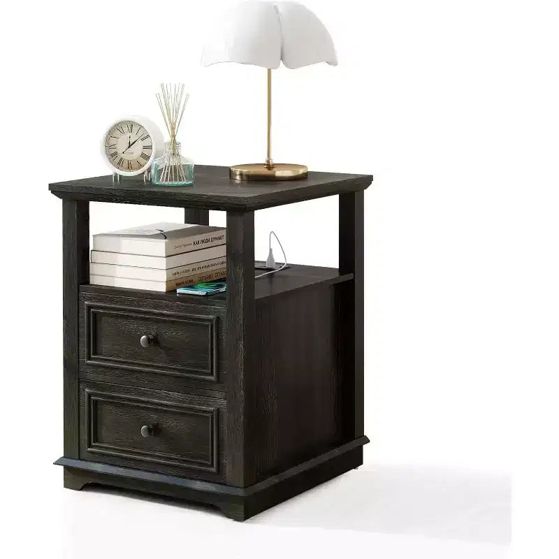 Table de chevet haute rustique en bois de 45,7 cm avec station de charge – Blanc