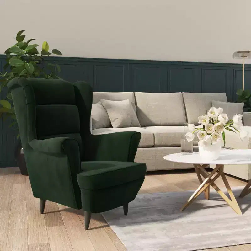 Fauteuil d'appoint en velours vert foncé – Cadre en contreplaqué