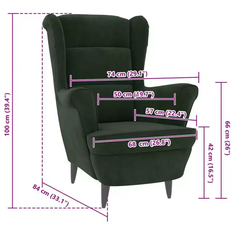 Fauteuil d'appoint en velours vert foncé – Cadre en contreplaqué