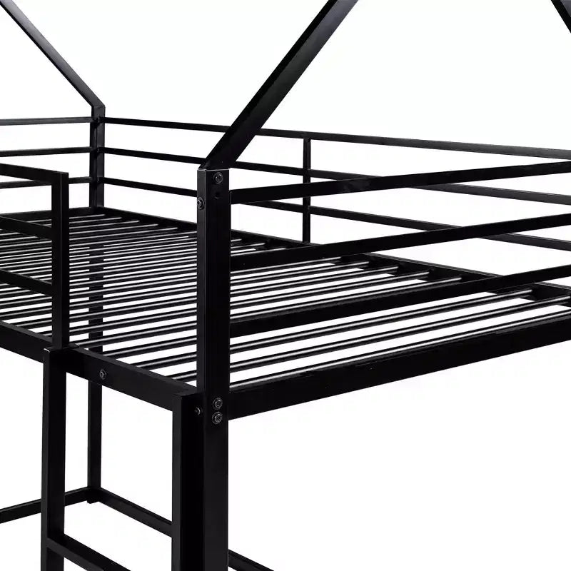 Lit superposé cabane en métal, deux places, avec échelle intégrée et garde-corps de sécurité