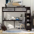 Lit superposé double avec bureau intégré, escalier de rangement et garde-corps de sécurité