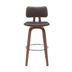 HomeRoots 30 Brown And Wood Brown Faux Leather Swivel Low Back Bar Height Bar Chair