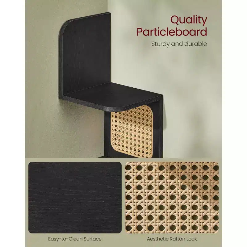 Étagère d'Angle Murale Zigzag 5 Niveaux en Rotin PVC – Style Bohème