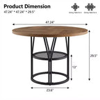 Table à manger ronde de 47" pour 4 à 6 personnes avec étagère de rangement et cadre en métal