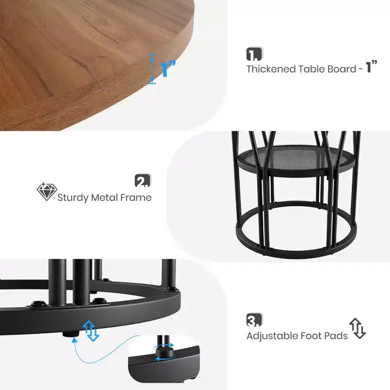 Table à manger ronde de 47" pour 4 à 6 personnes avec étagère de rangement et cadre en métal