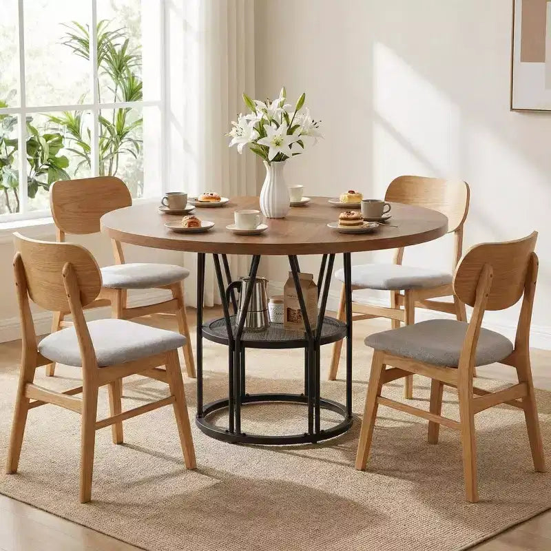 Table à manger ronde de 47" pour 4 à 6 personnes avec étagère de rangement et cadre en métal