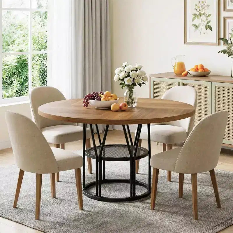 Table à manger ronde de 47" pour 4 à 6 personnes avec étagère de rangement et cadre en métal