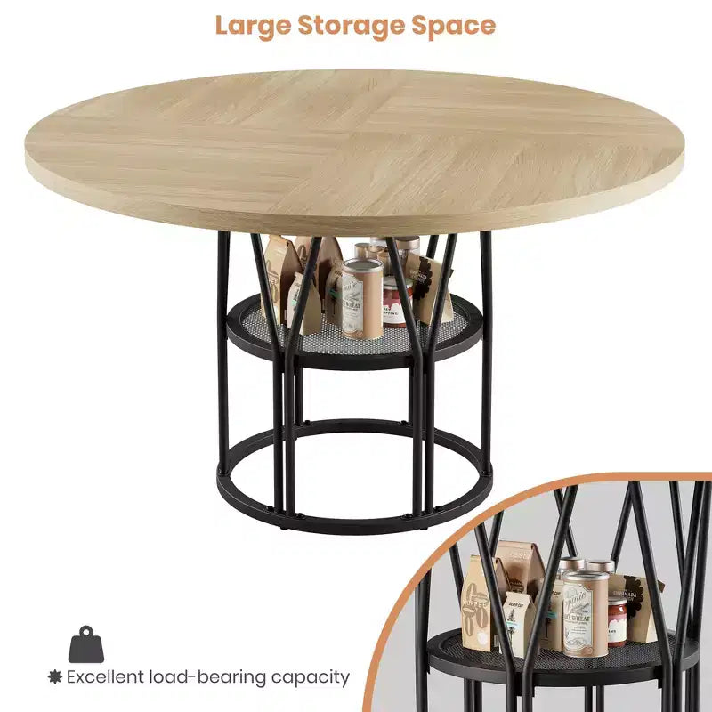 Table à manger ronde de 47" pour 4 à 6 personnes avec étagère de rangement et cadre en métal