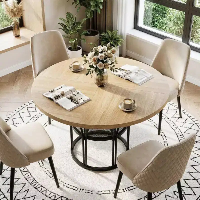Table à manger ronde de 47" pour 4 à 6 personnes avec étagère de rangement et cadre en métal