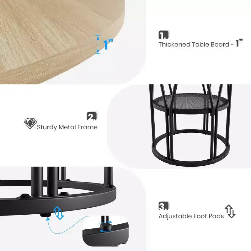 Table à manger ronde de 47" pour 4 à 6 personnes avec étagère de rangement et cadre en métal