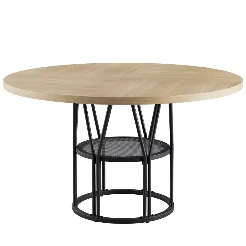 Table à manger ronde de 47" pour 4 à 6 personnes avec étagère de rangement et cadre en métal