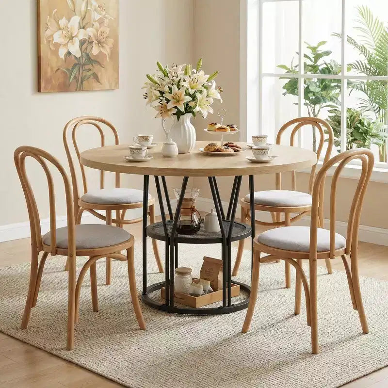Table à manger ronde de 47" pour 4 à 6 personnes avec étagère de rangement et cadre en métal