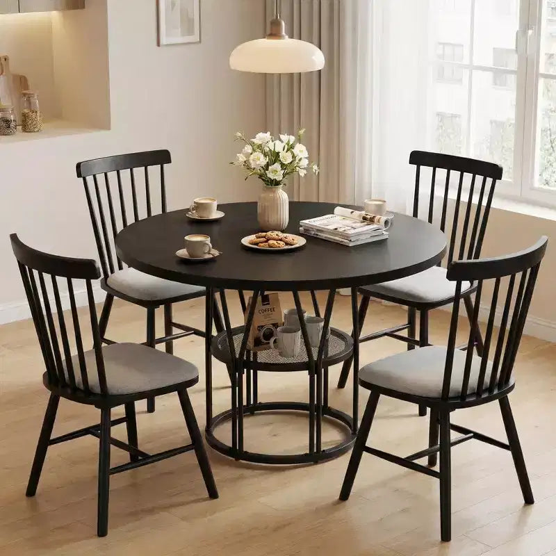 Table à manger ronde de 47" pour 4 à 6 personnes avec étagère de rangement et cadre en métal