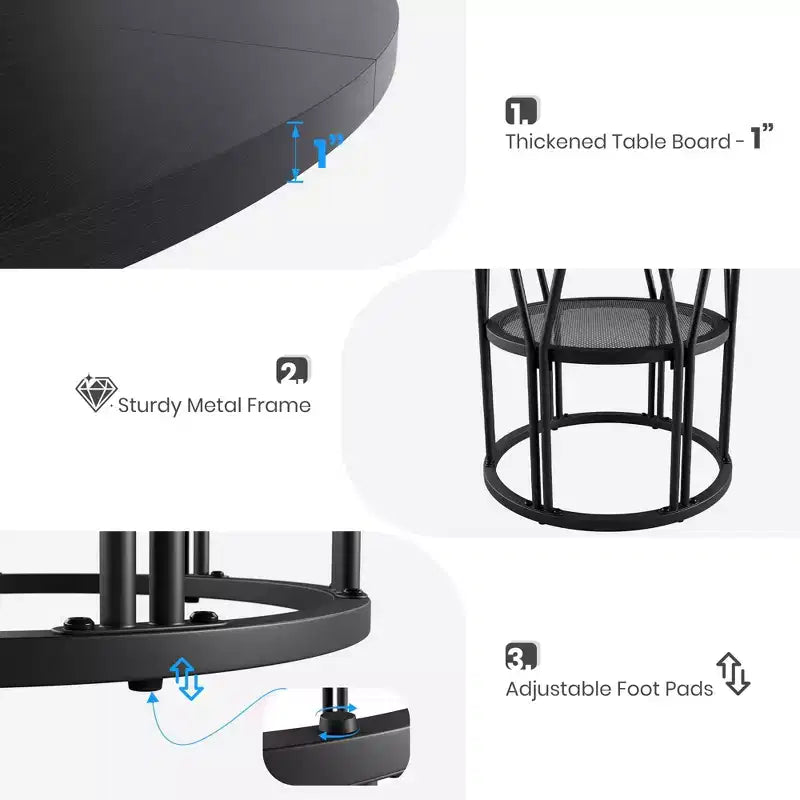 Table à manger ronde de 47" pour 4 à 6 personnes avec étagère de rangement et cadre en métal