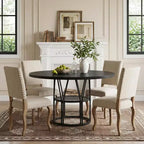 Table à manger ronde de 47" pour 4 à 6 personnes avec étagère de rangement et cadre en métal