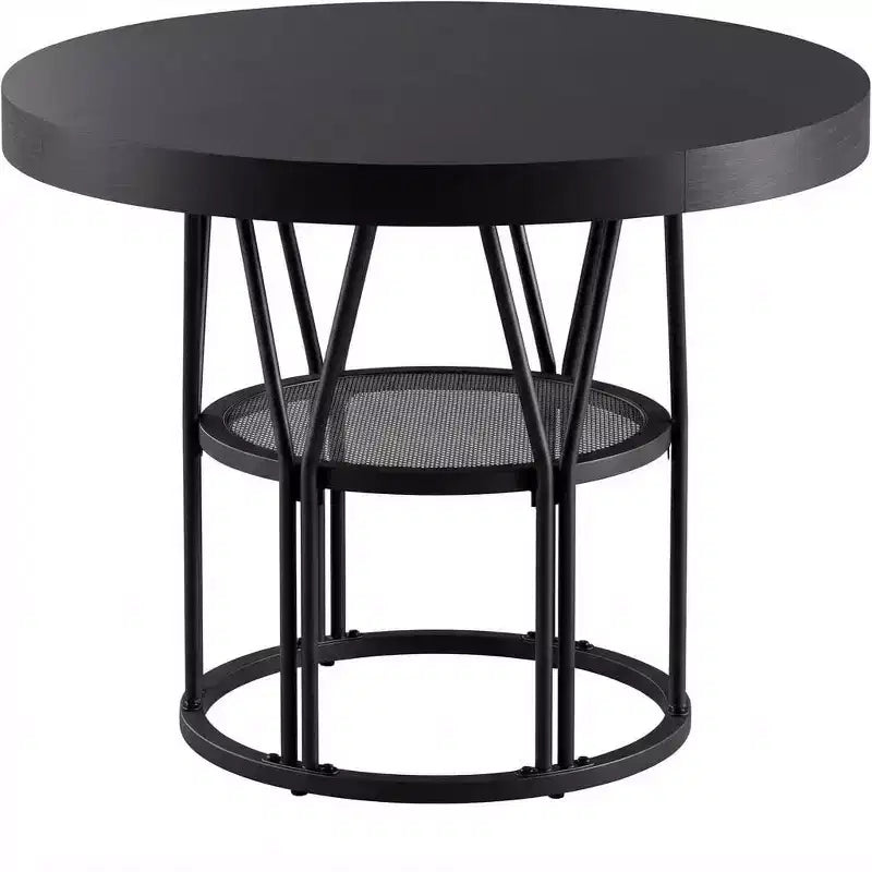 Table à manger ronde de 47" pour 4 à 6 personnes avec étagère de rangement et cadre en métal