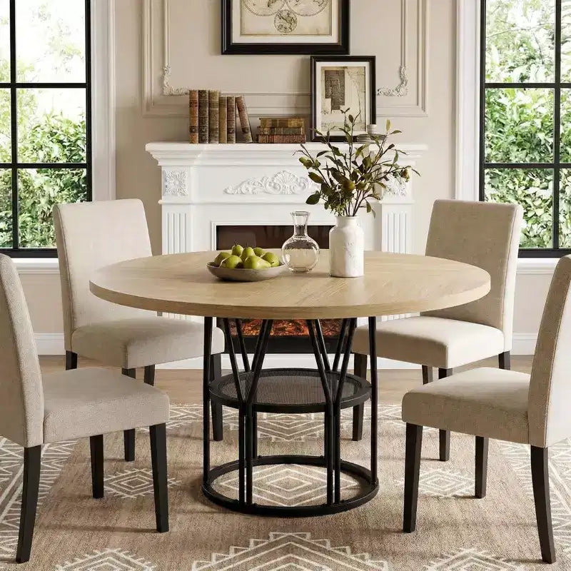 Table à manger ronde de 47" pour 4 à 6 personnes avec étagère de rangement et cadre en métal