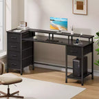 Bureau de jeu de 55 pouces avec lumières LED, station de charge et tiroirs en tissu
