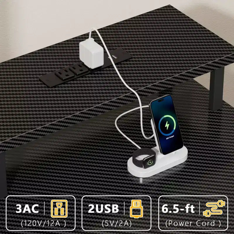 Bureau de jeu de 55 pouces avec lumières LED, station de charge et tiroirs en tissu