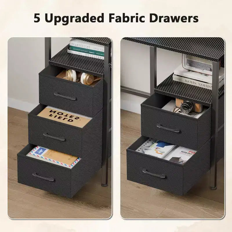 Bureau de jeu de 55 pouces avec lumières LED, station de charge et tiroirs en tissu