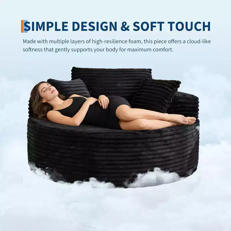 Chauffeuse nuage surdimensionnée en velours côtelé de 140 cm avec coussins