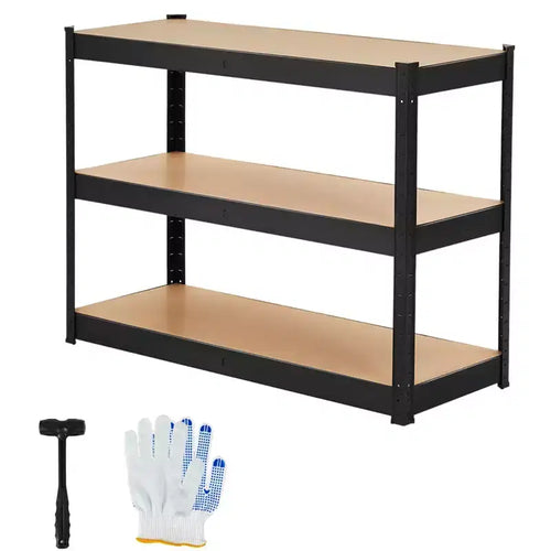 Étagère de rangement à 3 niveaux en acier au carbone et MDF – Capacité de 180 kg par tablette