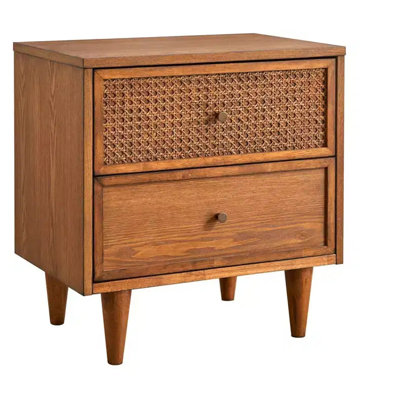 Lifestorey Maxwell 2 Drawer Mid-Century Modern Nightstand Natural Cane/Blonde Oak