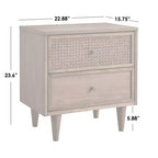 Table de chevet 2 tiroirs style Mid-Century Modern – Rotin naturel et Chêne blond