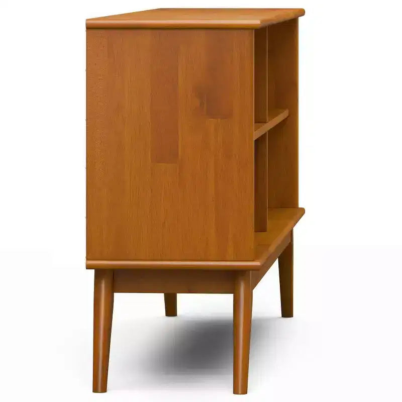 Bibliothèque basse de 76 cm avec 4 étagères fixes – Bois d'hévéa brun teck