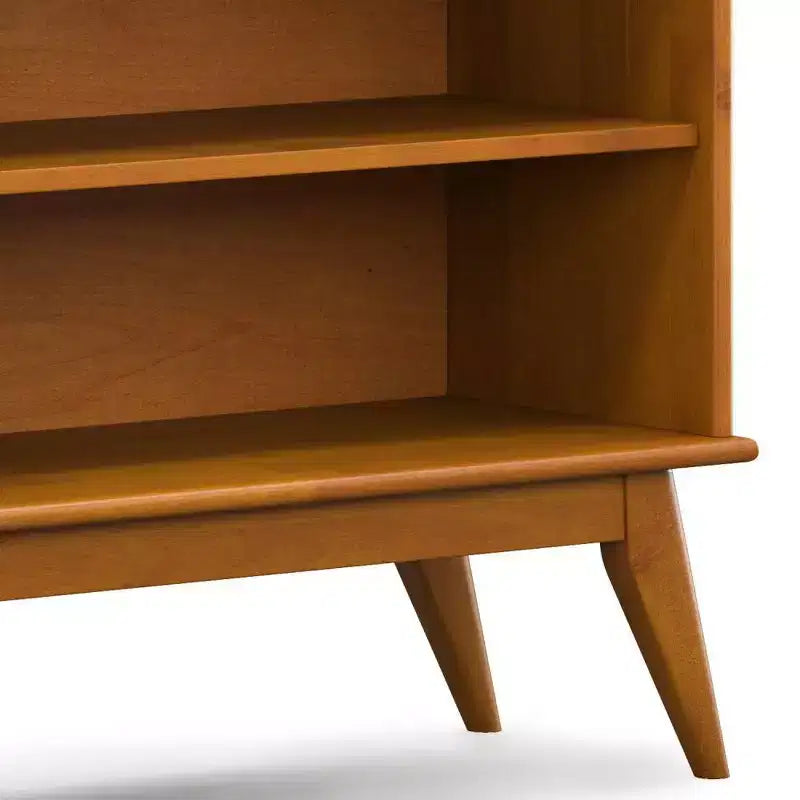 Bibliothèque basse de 76 cm avec 4 étagères fixes – Bois d'hévéa brun teck