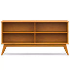 Bibliothèque basse de 76 cm avec 4 étagères fixes – Bois d'hévéa brun teck