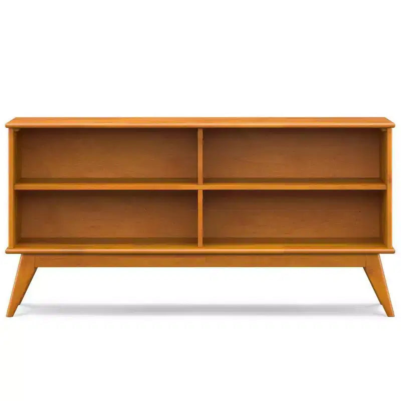 Bibliothèque basse de 76 cm avec 4 étagères fixes – Bois d'hévéa brun teck