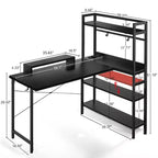 Bureau d'angle en L de 55" avec étagères et support d'écran – Noir