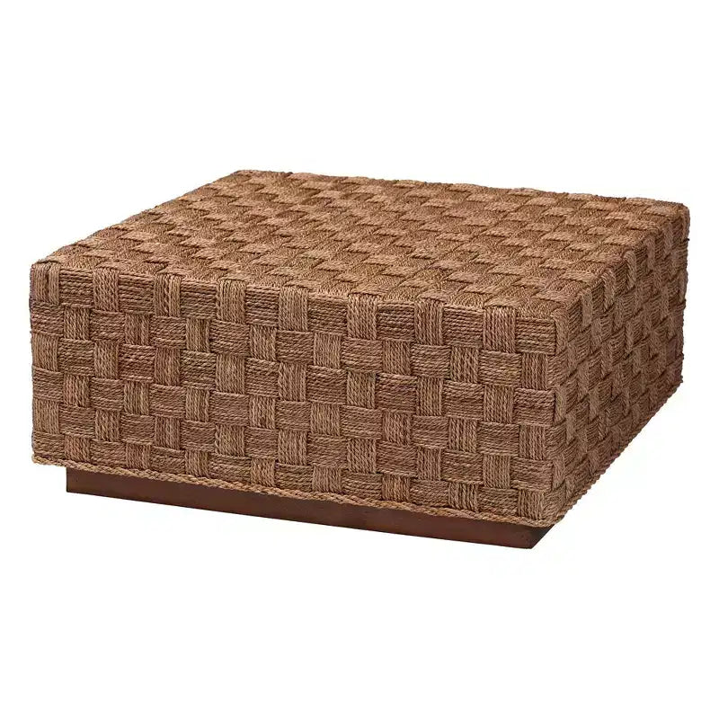 Table basse en jonc de mer naturel et marron clair