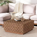 Table basse en jonc de mer naturel et marron clair
