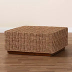 Table basse en jonc de mer naturel et marron clair