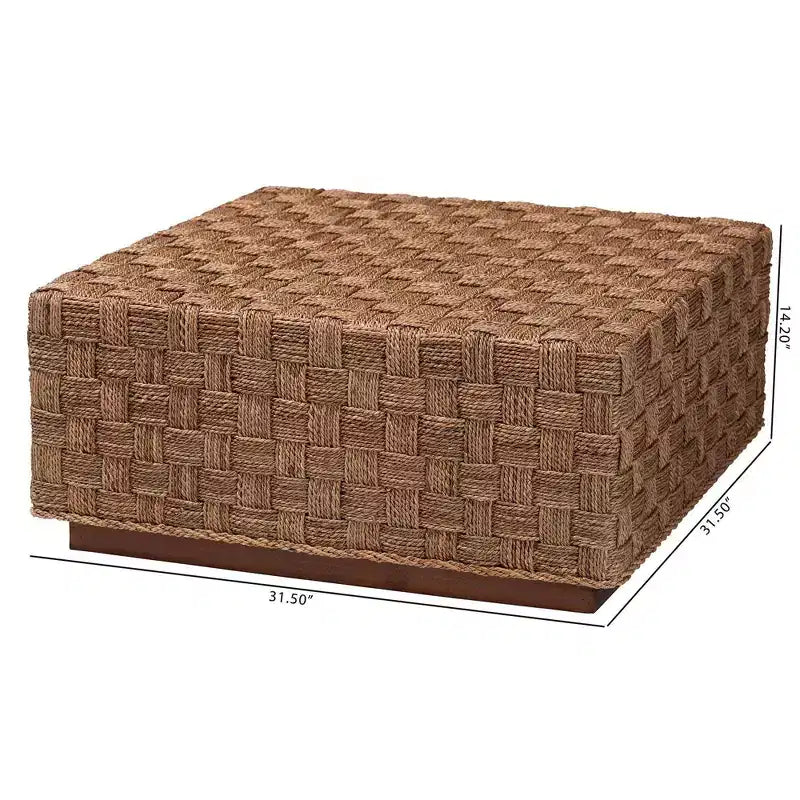Table basse en jonc de mer naturel et marron clair