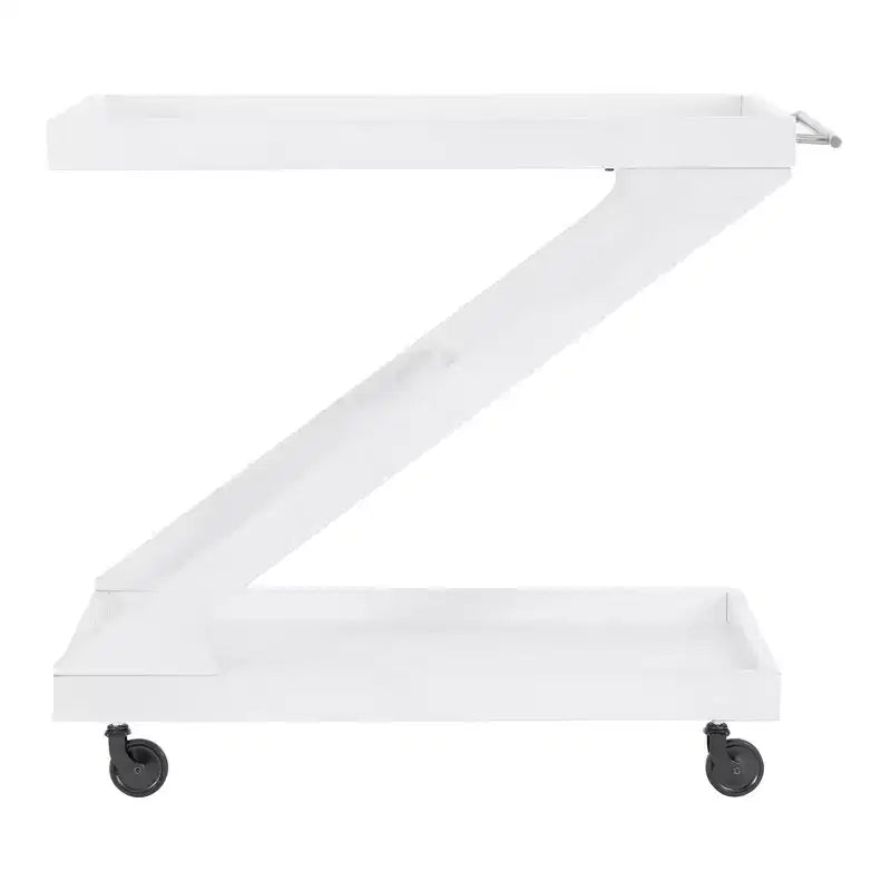 Jepperd Z-Shaped Solid Wood and Tempered Glass Top Rolling Bar Cart - Powell