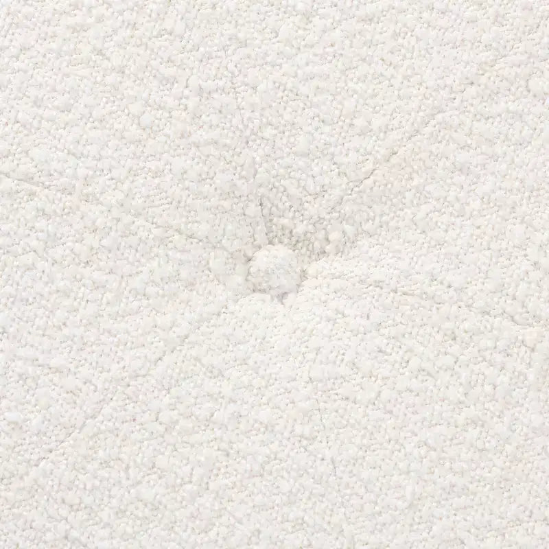 Pouffe Japandi en tissu bouclé crème avec base en bois d'hévéa brun noyer