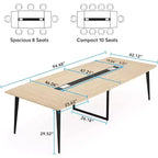 Table de conférence en forme de bateau de 2,4 m avec passe-câbles rectangulaire