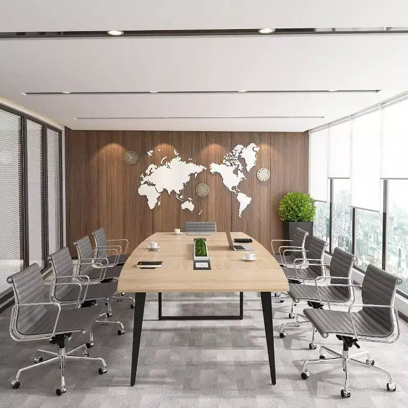 Table de conférence en forme de bateau de 2,4 m avec passe-câbles rectangulaire