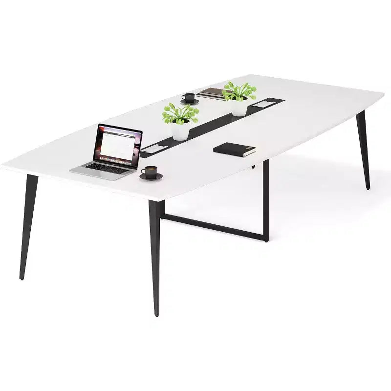 Table de conférence en forme de bateau de 2,4 m avec passe-câbles rectangulaire