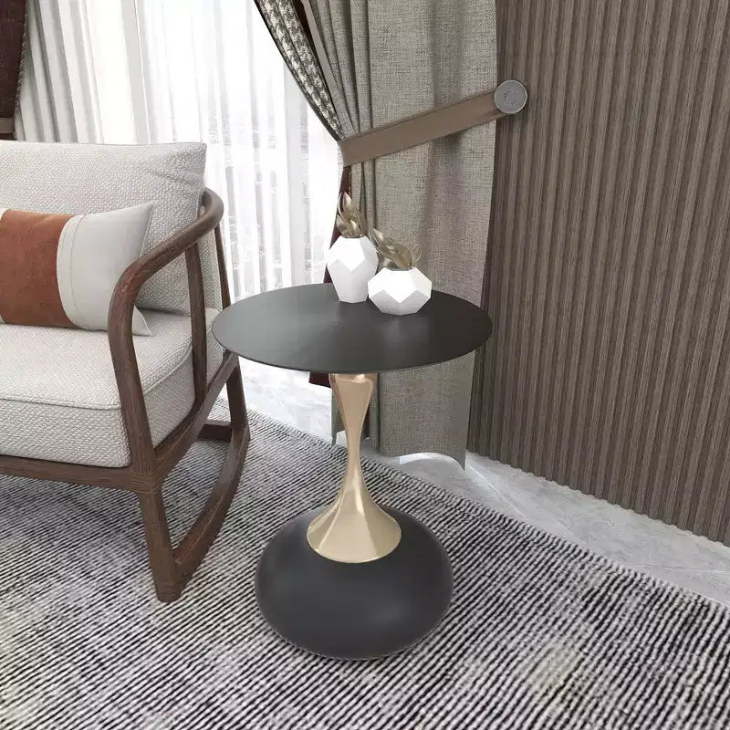 Table d'appoint/de chevet sur pied moderne en acier inoxydable noir