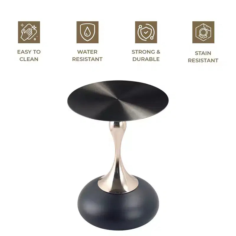 Table d'appoint/de chevet sur pied moderne en acier inoxydable noir