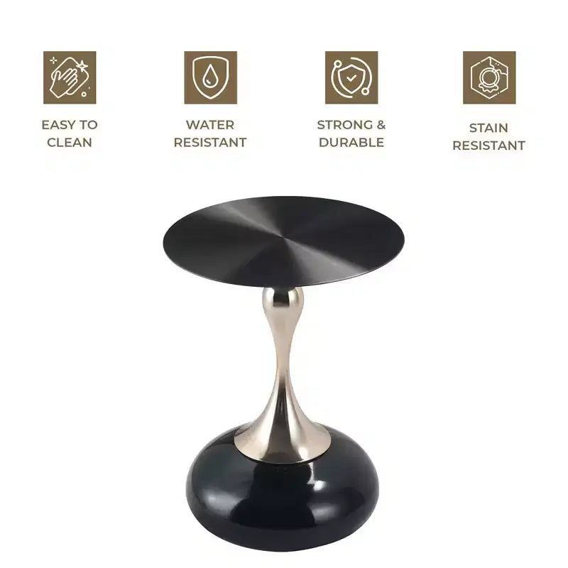 Table d'appoint/de chevet sur pied moderne en acier inoxydable noir