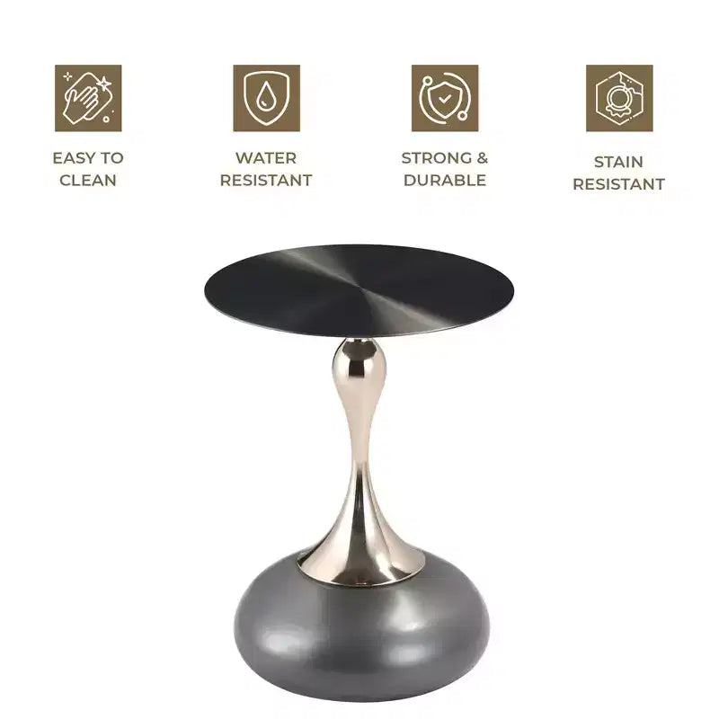 Table d'appoint/de chevet sur pied moderne en acier inoxydable noir