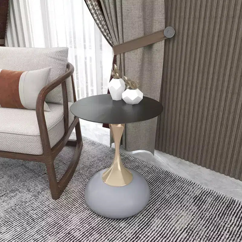 Table d'appoint/de chevet sur pied moderne en acier inoxydable noir