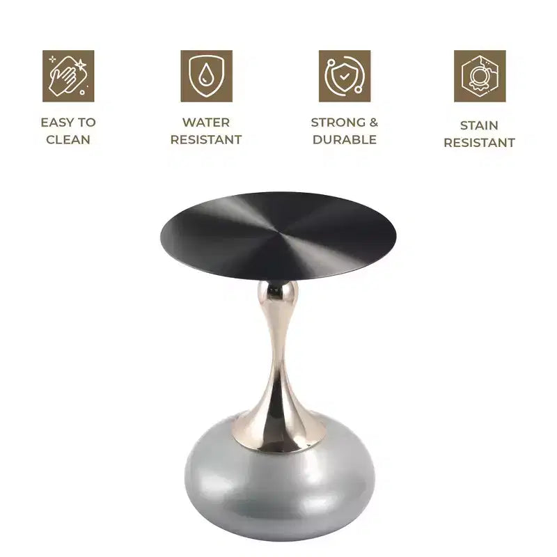 Table d'appoint/de chevet sur pied moderne en acier inoxydable noir